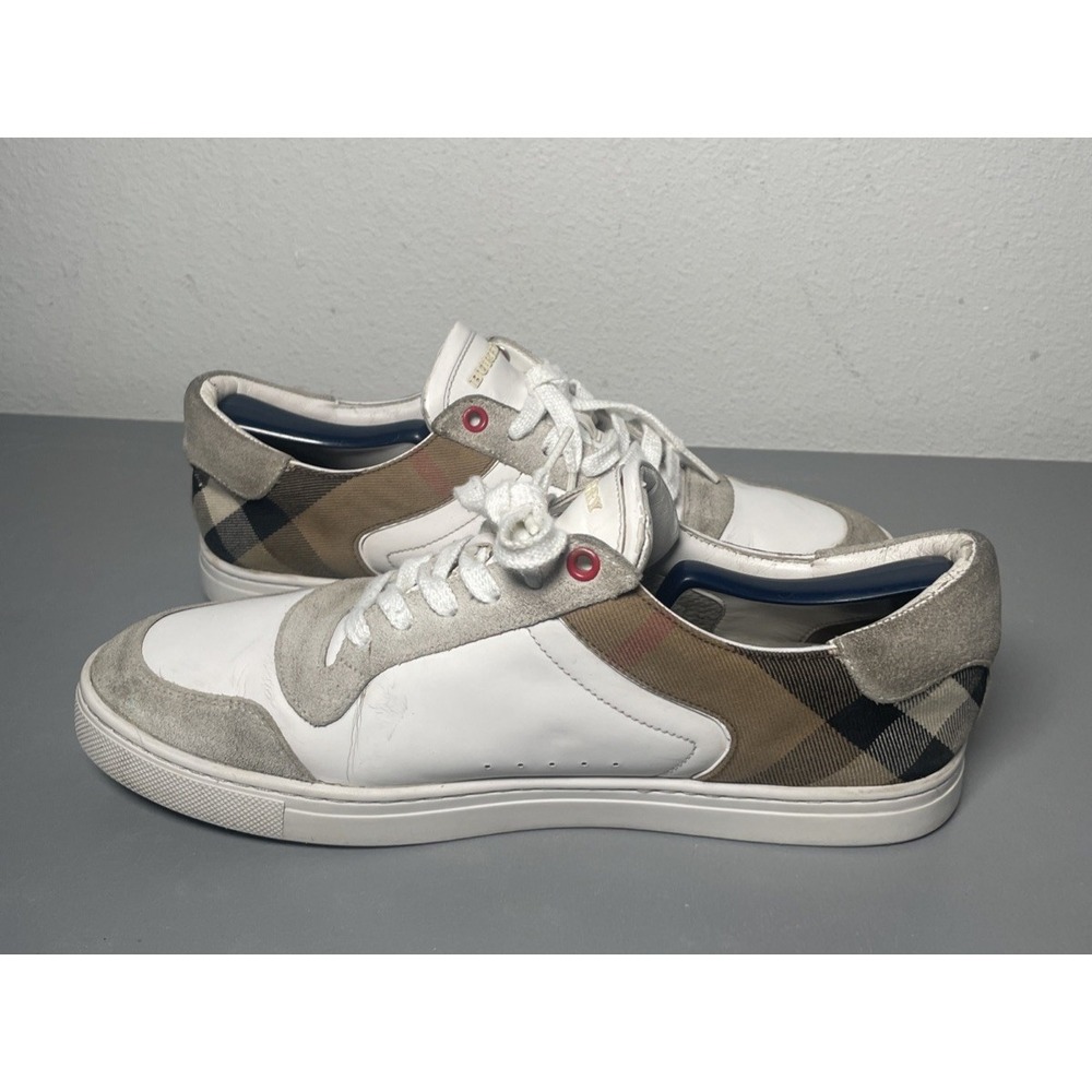 Burberry Men's White Reeth Check Trim Low Top Sneakers Size 43 - Picture 2 of 11